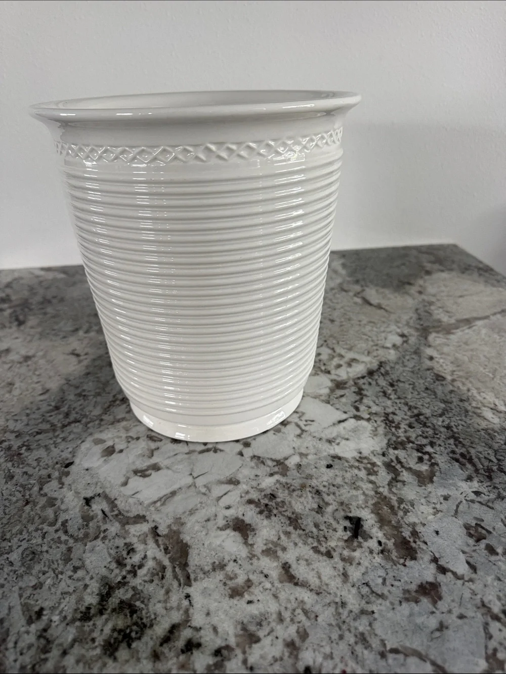 Martha Stewart White Ceramic Ribbed Waste Basket